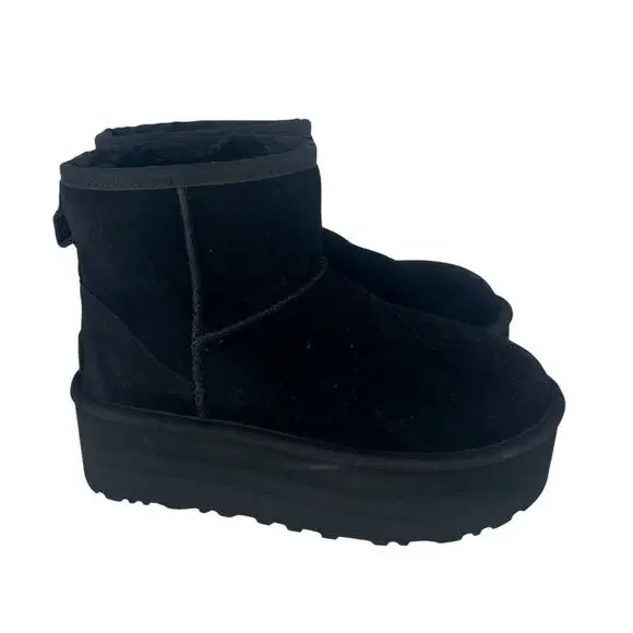 UGG Classic Ultra Mini Platform Boots Black Suede Size 6 - Picture 6 of 13